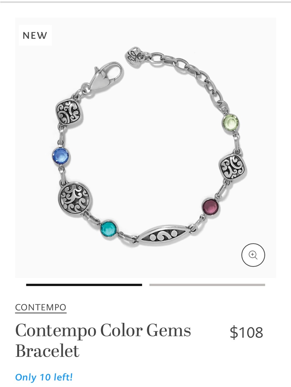 NWT Brighton Multicolor Gemstone Crystal Silver-Plated Bracelet
